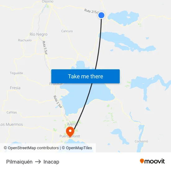 Pilmaiquén to Inacap map