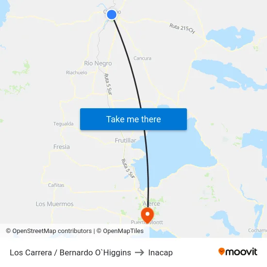 Los Carrera / Bernardo O`Higgins to Inacap map