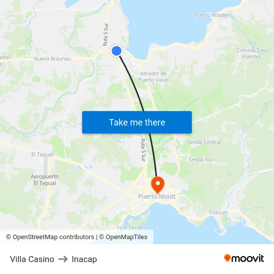 Villa Casino to Inacap map