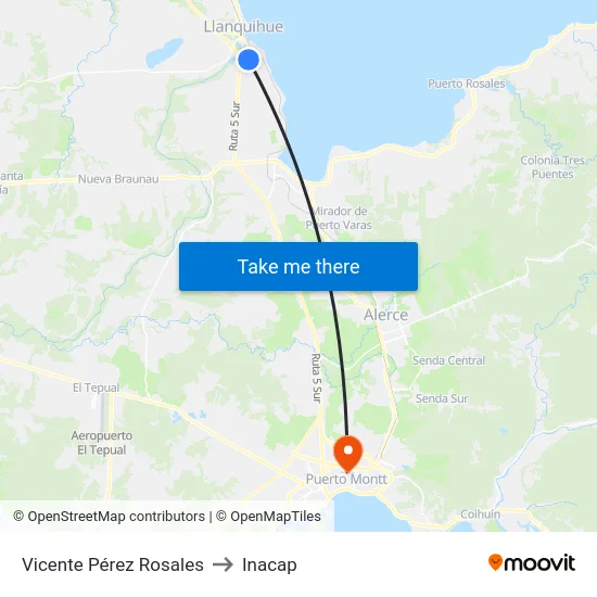 Vicente Pérez Rosales to Inacap map