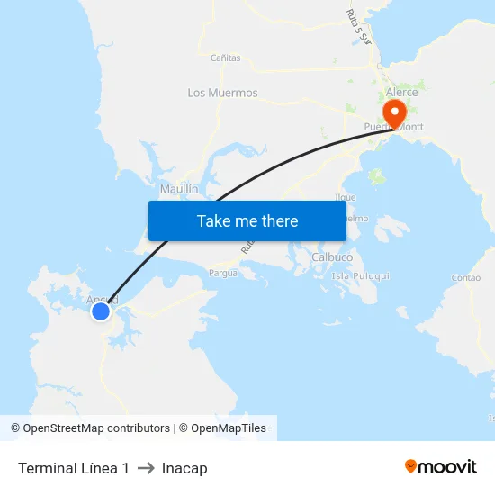 Terminal Línea 1 to Inacap map