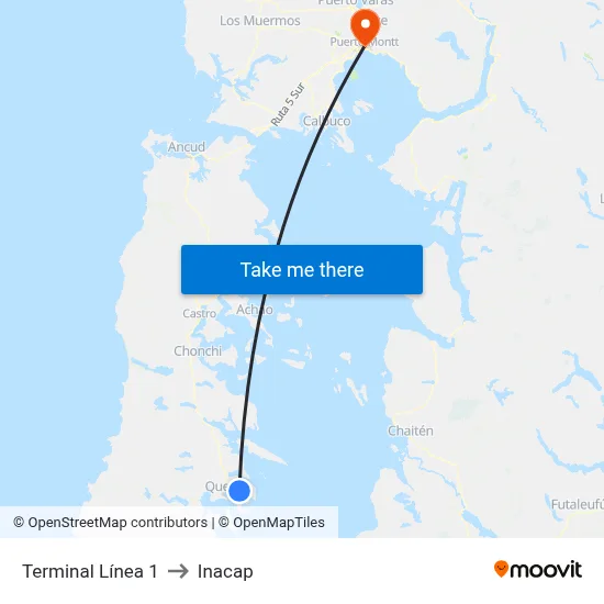 Terminal Línea 1 to Inacap map