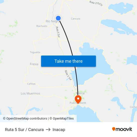 Ruta 5 Sur / Cancura to Inacap map