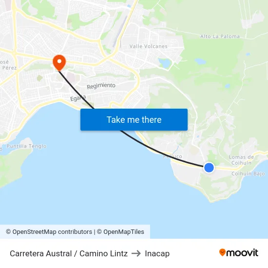 Carretera Austral / Camino Lintz to Inacap map
