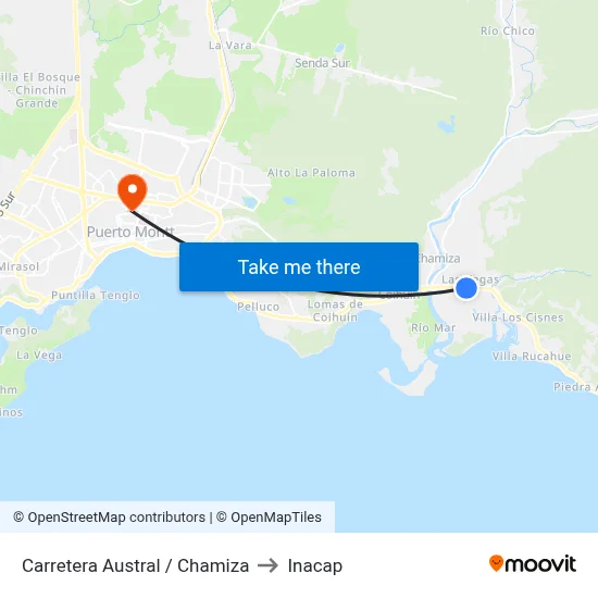 Carretera Austral / Chamiza to Inacap map