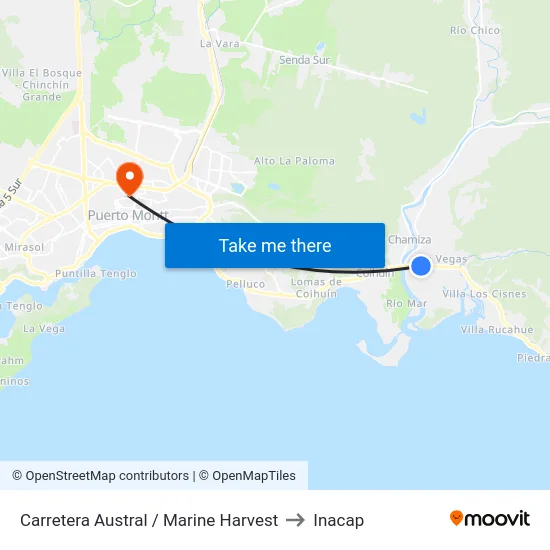 Carretera Austral / Marine Harvest to Inacap map