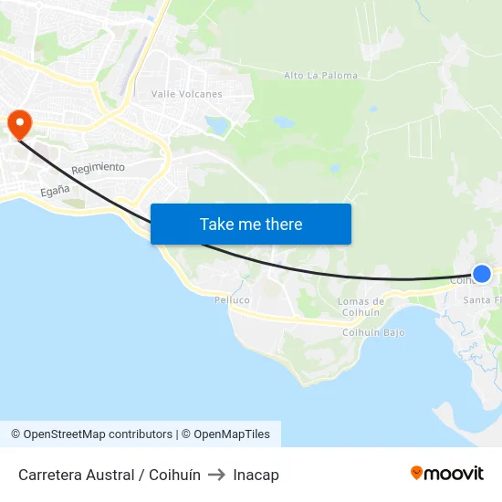 Carretera Austral / Coihuín to Inacap map