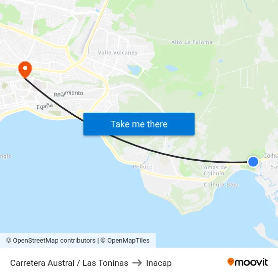 Carretera Austral / Las Toninas to Inacap map