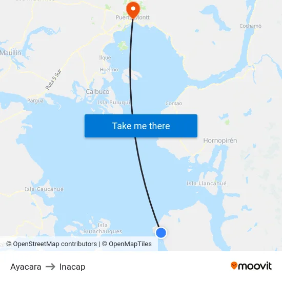 Ayacara to Inacap map