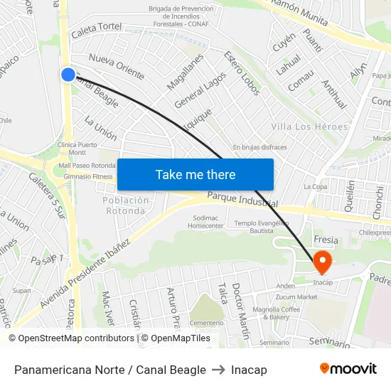 Panamericana Norte / Canal Beagle to Inacap map