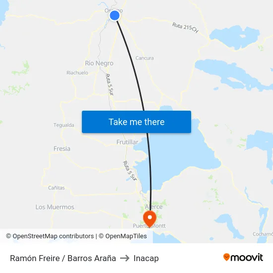 Ramón Freire / Barros Araña to Inacap map