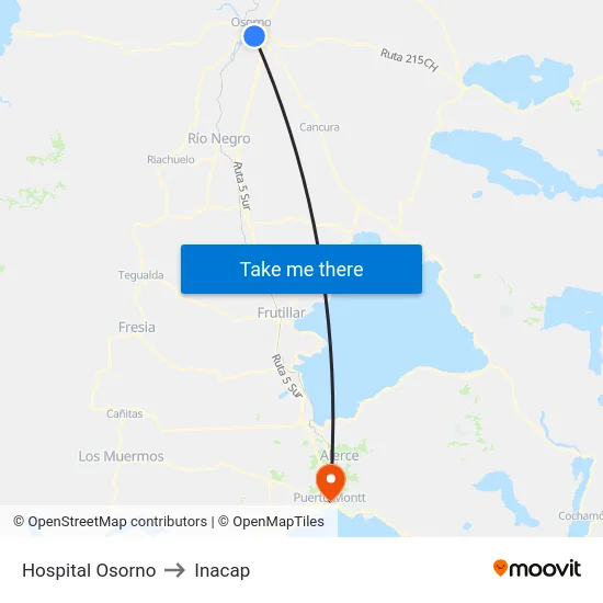 Hospital Osorno to Inacap map