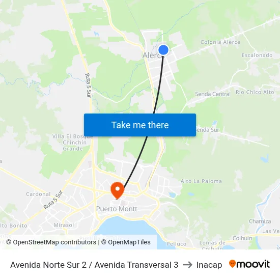 Avenida Norte Sur 2 / Avenida Transversal 3 to Inacap map