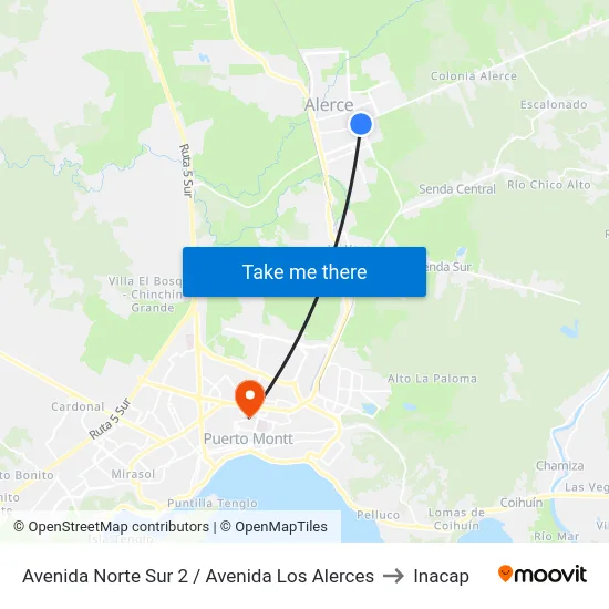 Avenida Norte Sur 2 / Avenida Los Alerces to Inacap map