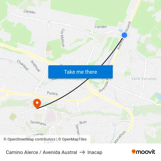 Camino Alerce / Avenida Austral to Inacap map