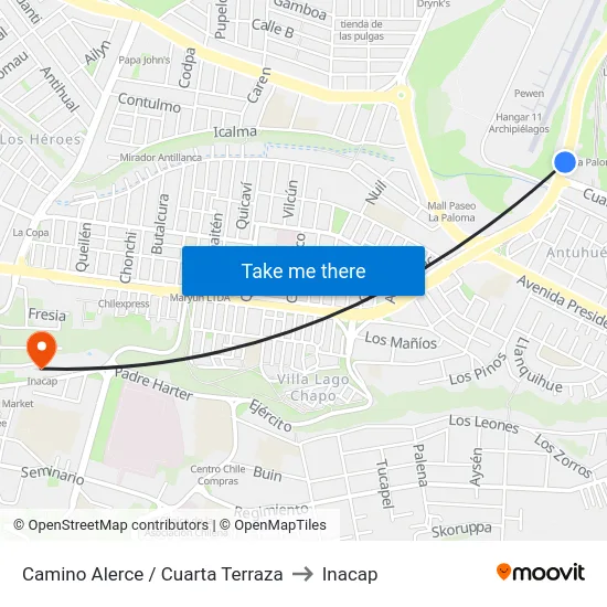 Camino Alerce / Cuarta Terraza to Inacap map