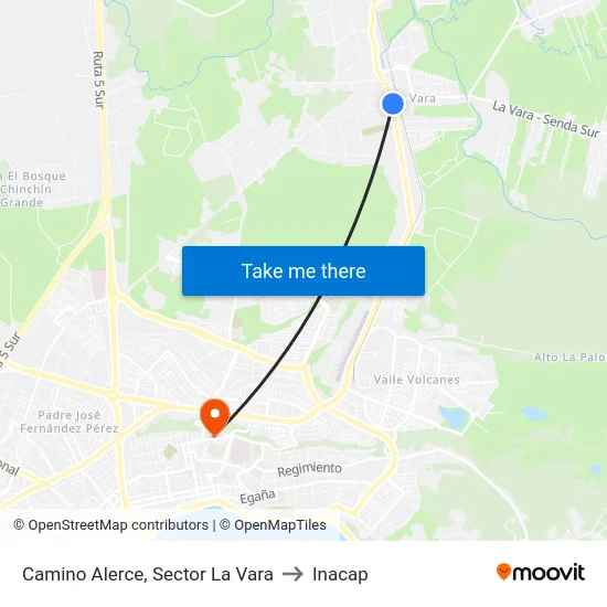 Camino Alerce, Sector La Vara to Inacap map