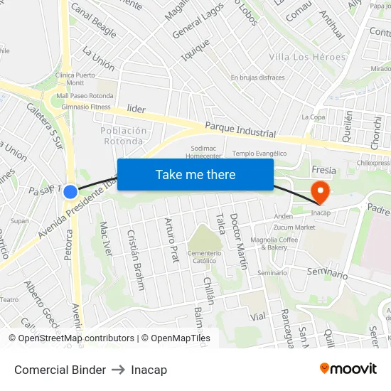 Comercial Binder to Inacap map