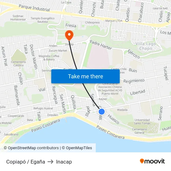 Copiapó / Egaña to Inacap map