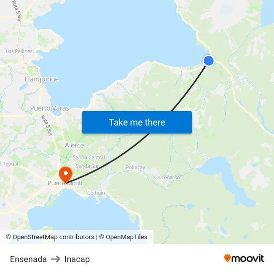 Ensenada to Inacap map
