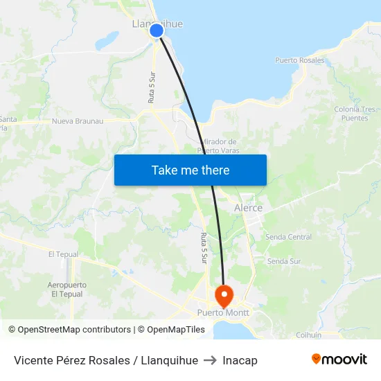 Vicente Pérez Rosales / Llanquihue to Inacap map