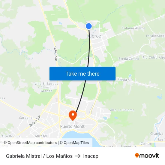 Gabriela Mistral / Los Mañios to Inacap map