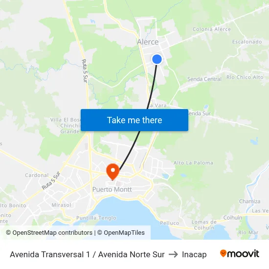 Avenida Transversal 1 / Avenida Norte Sur to Inacap map