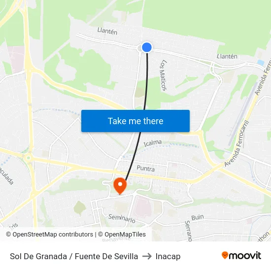 Sol De Granada / Fuente De Sevilla to Inacap map