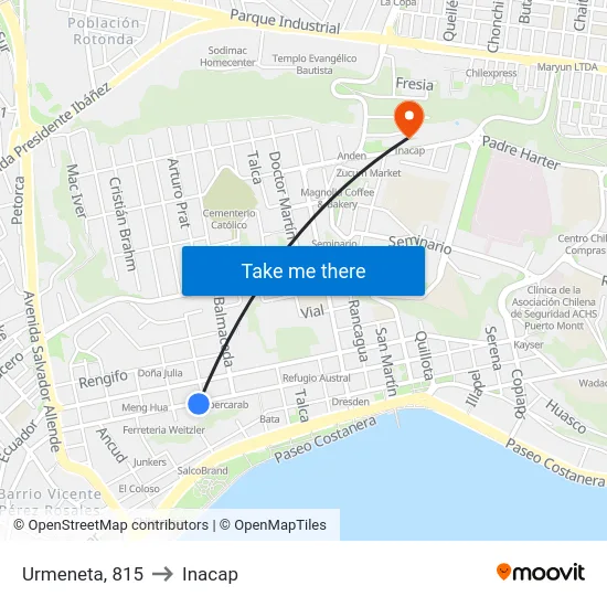 Urmeneta, 815 to Inacap map