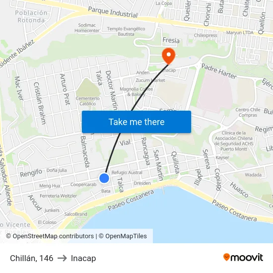 Chillán, 146 to Inacap map