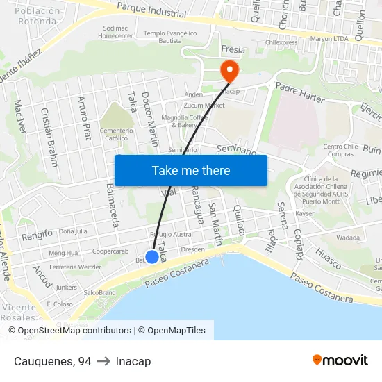 Cauquenes, 94 to Inacap map