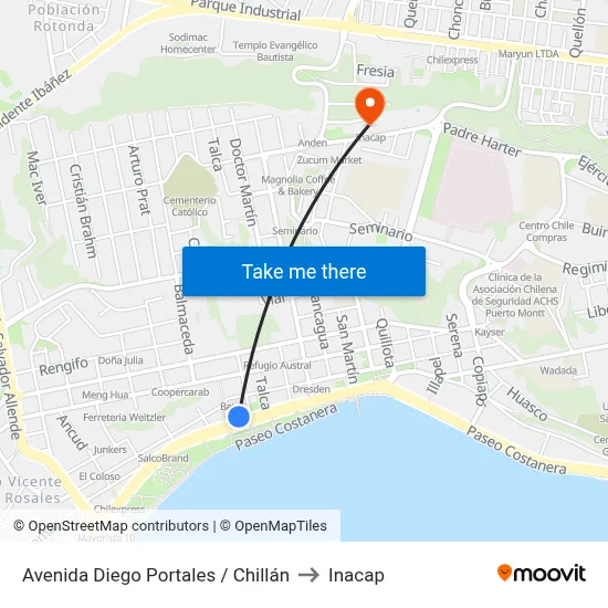 Avenida Diego Portales / Chillán to Inacap map