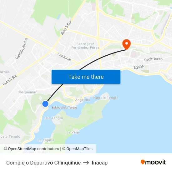 Complejo Deportivo Chinquihue to Inacap map