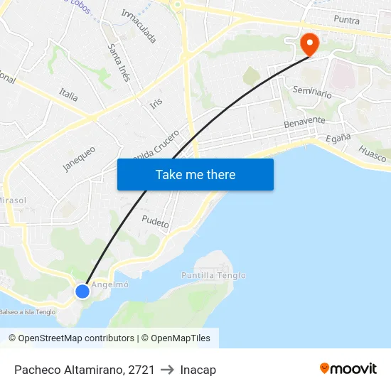 Pacheco Altamirano, 2721 to Inacap map