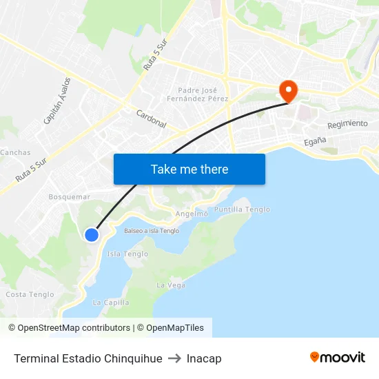 Terminal Estadio Chinquihue to Inacap map