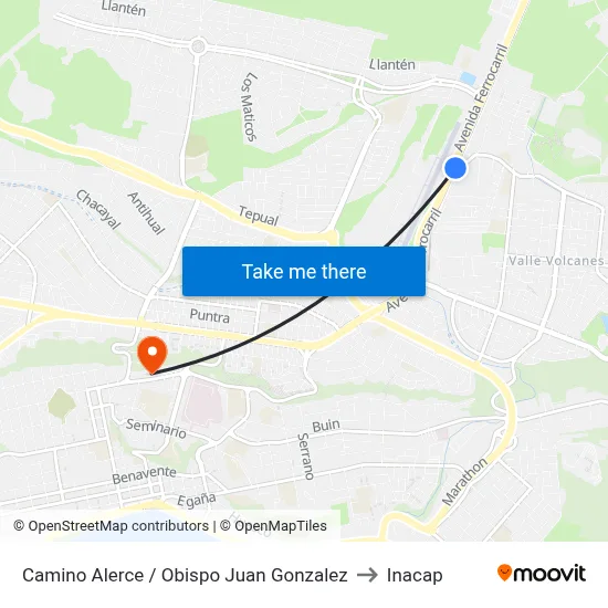 Camino Alerce / Obispo Juan Gonzalez to Inacap map