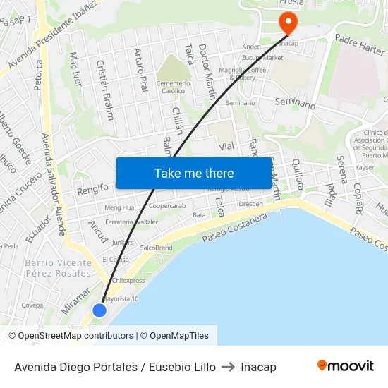 Avenida Diego Portales / Eusebio Lillo to Inacap map