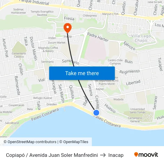 Copiapó / Avenida Juan Soler Manfredini to Inacap map