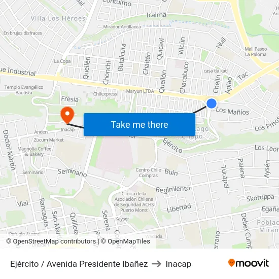 Ejército / Avenida Presidente Ibañez to Inacap map