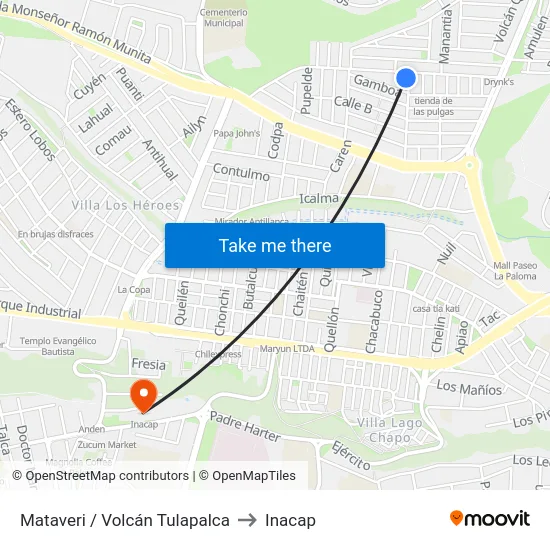 Mataveri / Volcán Tulapalca to Inacap map