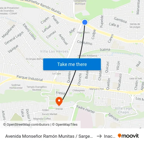 Avenida Monseñor Ramón Munitas / Sargento Silva to Inacap map