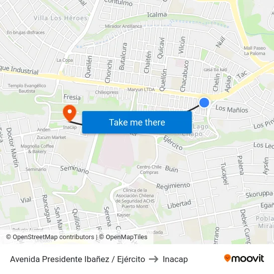 Avenida Presidente Ibañez / Ejército to Inacap map