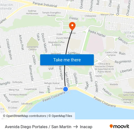 Avenida Diego Portales / San Martín to Inacap map