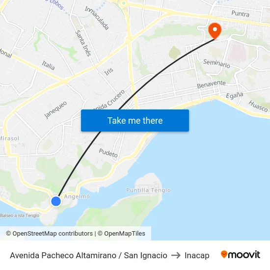 Avenida Pacheco Altamirano / San Ignacio to Inacap map