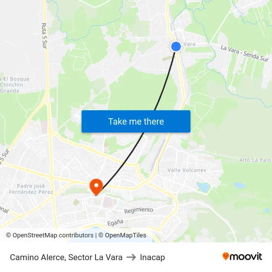 Camino Alerce, Sector La Vara to Inacap map