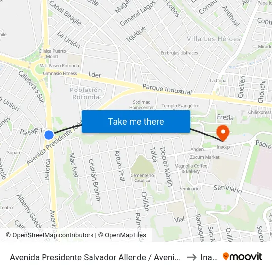 Avenida Presidente Salvador Allende / Avenida Presidente Ibañez to Inacap map
