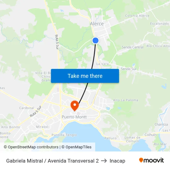 Gabriela Mistral / Avenida Transversal 2 to Inacap map