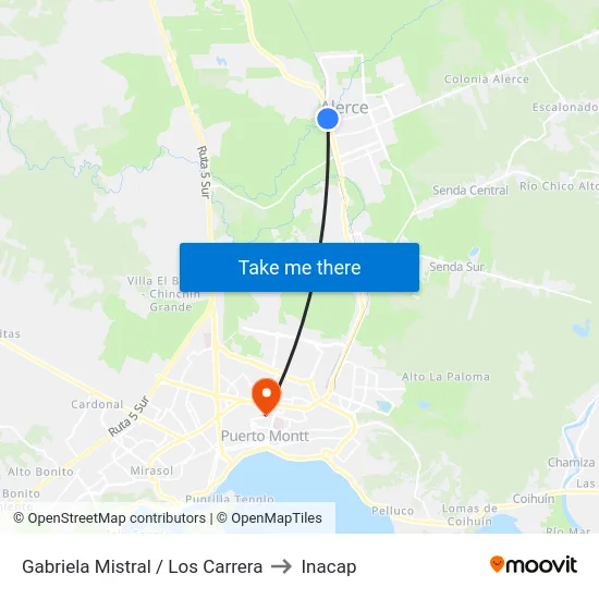 Gabriela Mistral / Los Carrera to Inacap map