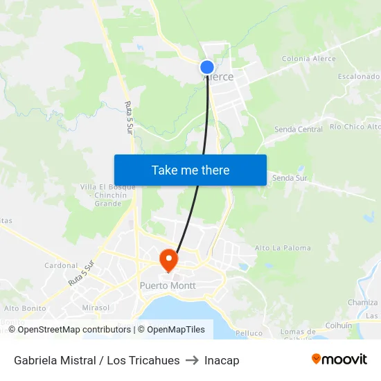 Gabriela Mistral / Los Tricahues to Inacap map