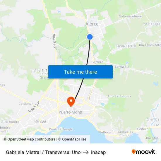 Gabriela Mistral / Transversal Uno to Inacap map